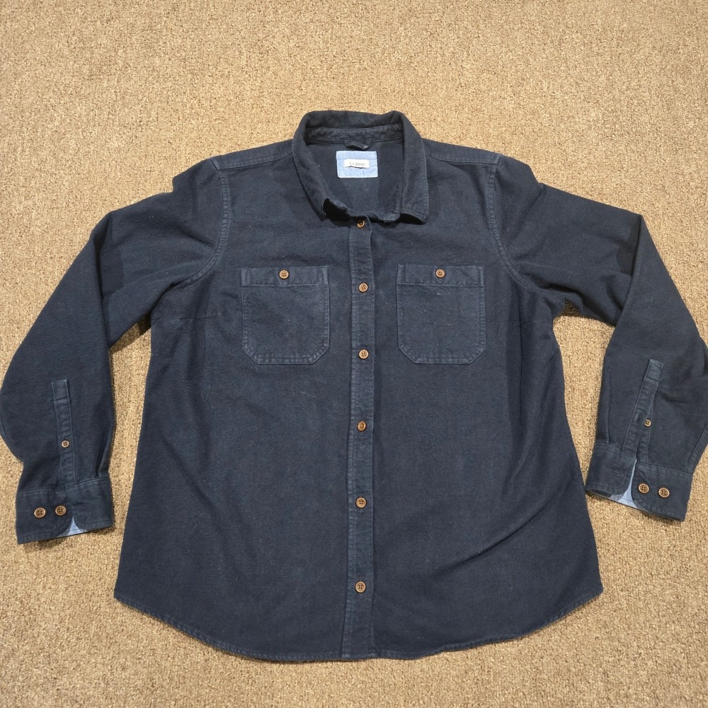 L.L. Bean Chamois Flannel Shirt Womens XL Navy Blue Cotton Button‎ Up Outdoor